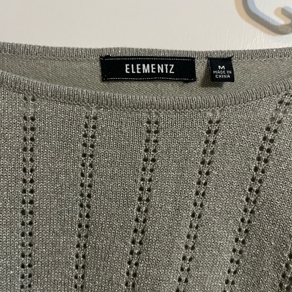 Elementz Gray Crew Neck Sweater Ribbed Knit 3/4 Sleeves - Picture 3 of 3